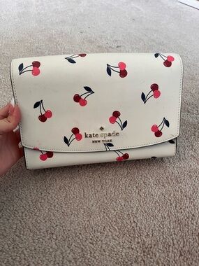 kate spade Cream Cherry Print Crossbody Bag with Red Accents